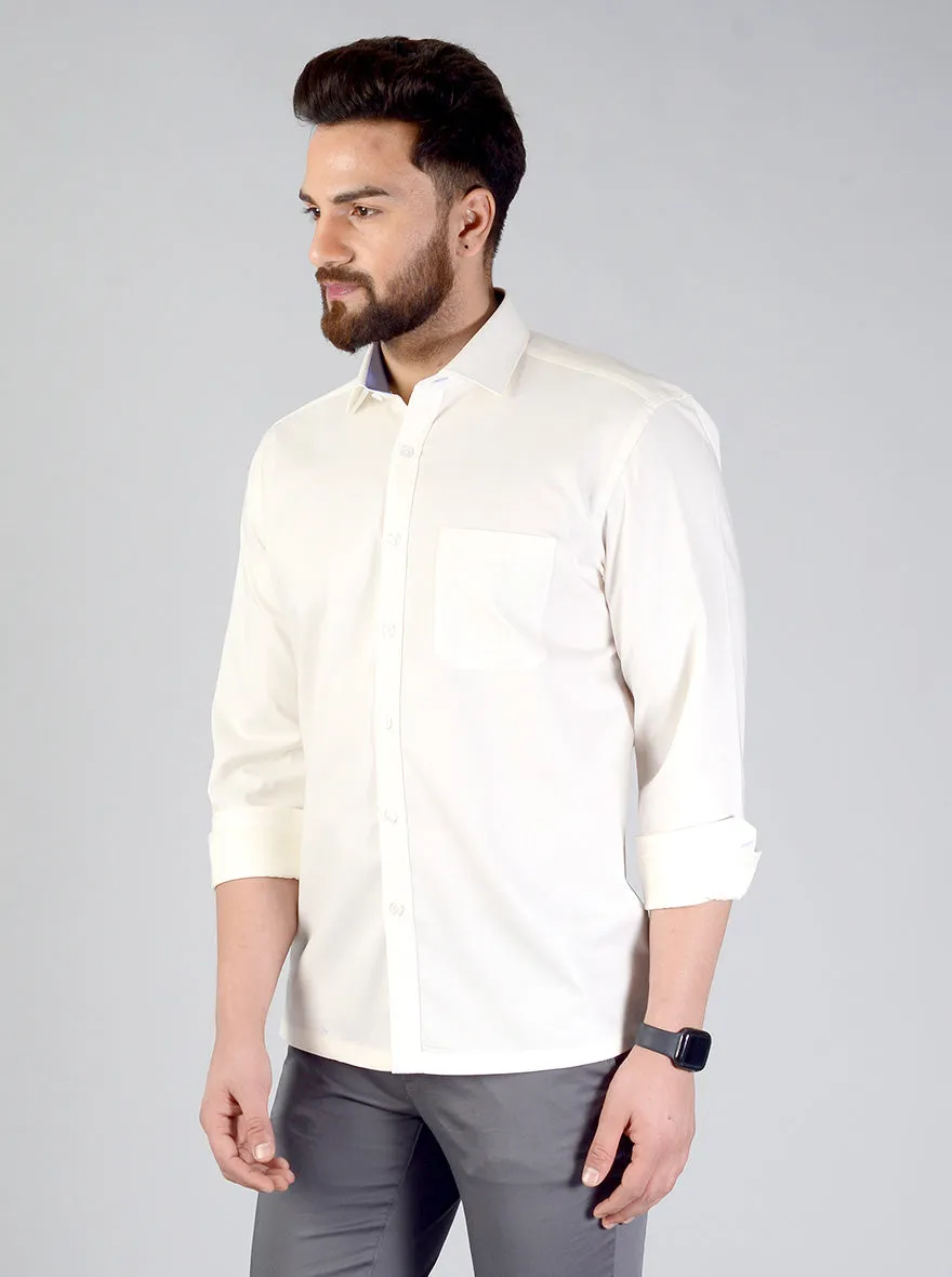 Cream Solid Regular Fit Formal Shirt | JadeBlue