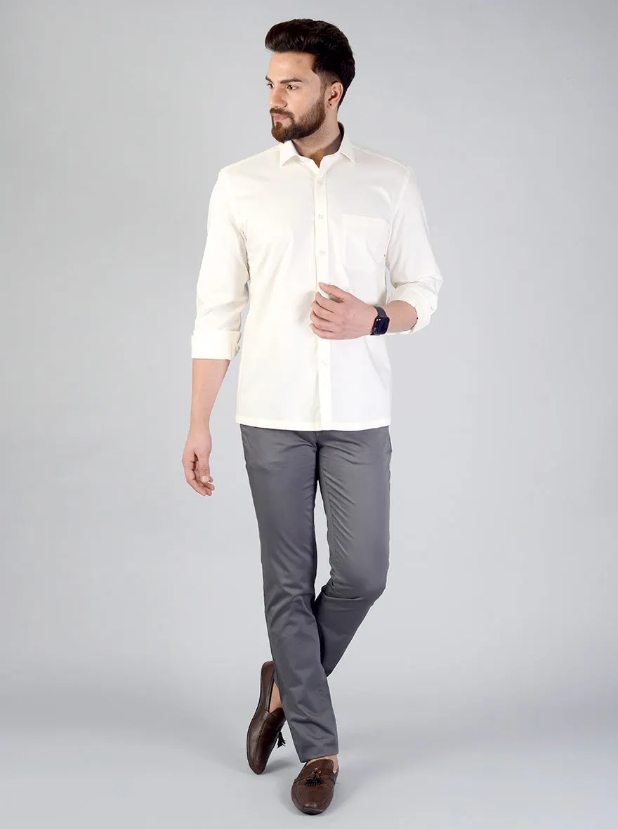 Cream Solid Regular Fit Formal Shirt | JadeBlue