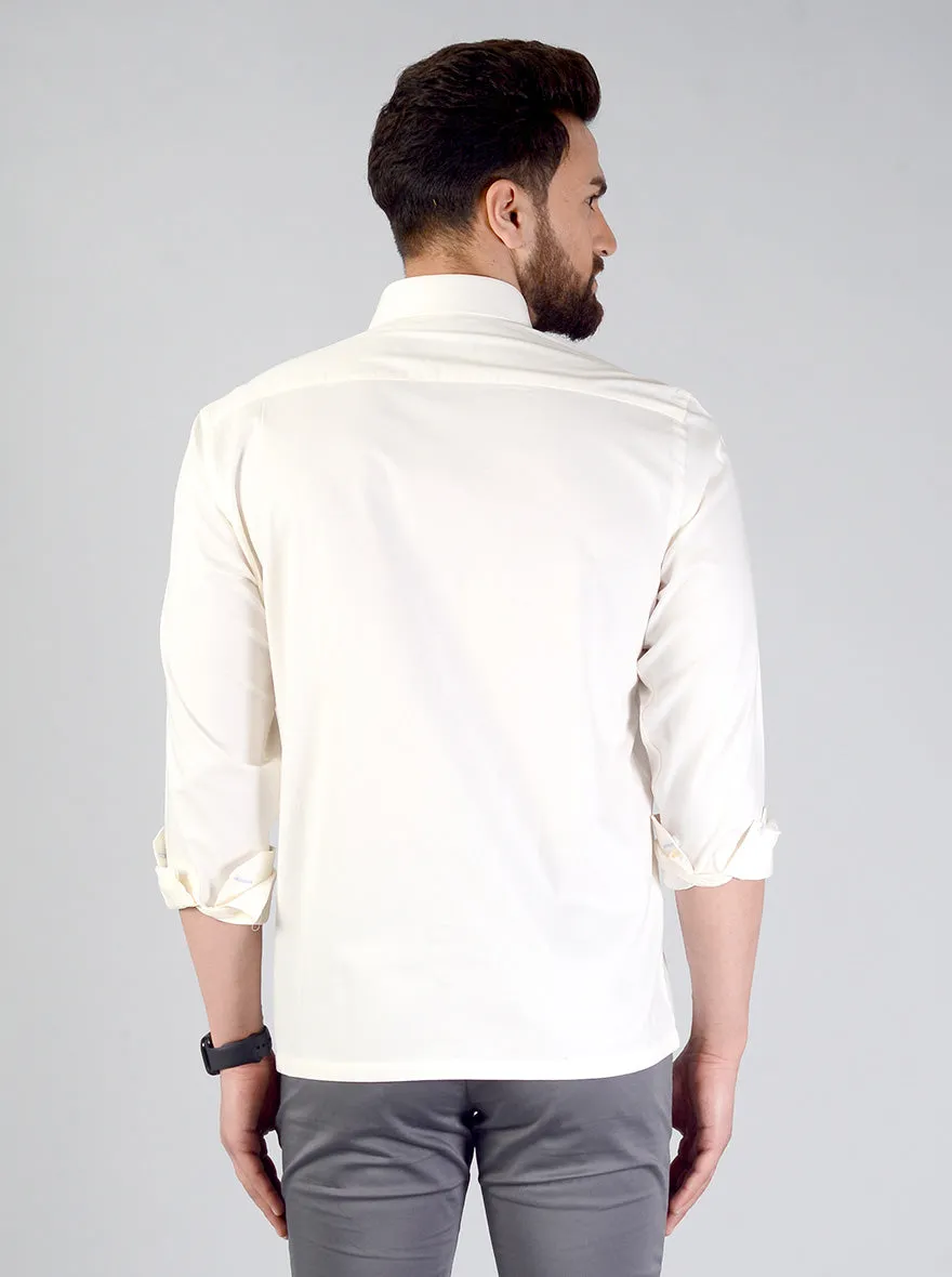 Cream Solid Regular Fit Formal Shirt | JadeBlue