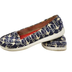 Crocs Boat Shoes Womens 8 Anchor Print Slip On Loafers Canvas Nautical Beachy