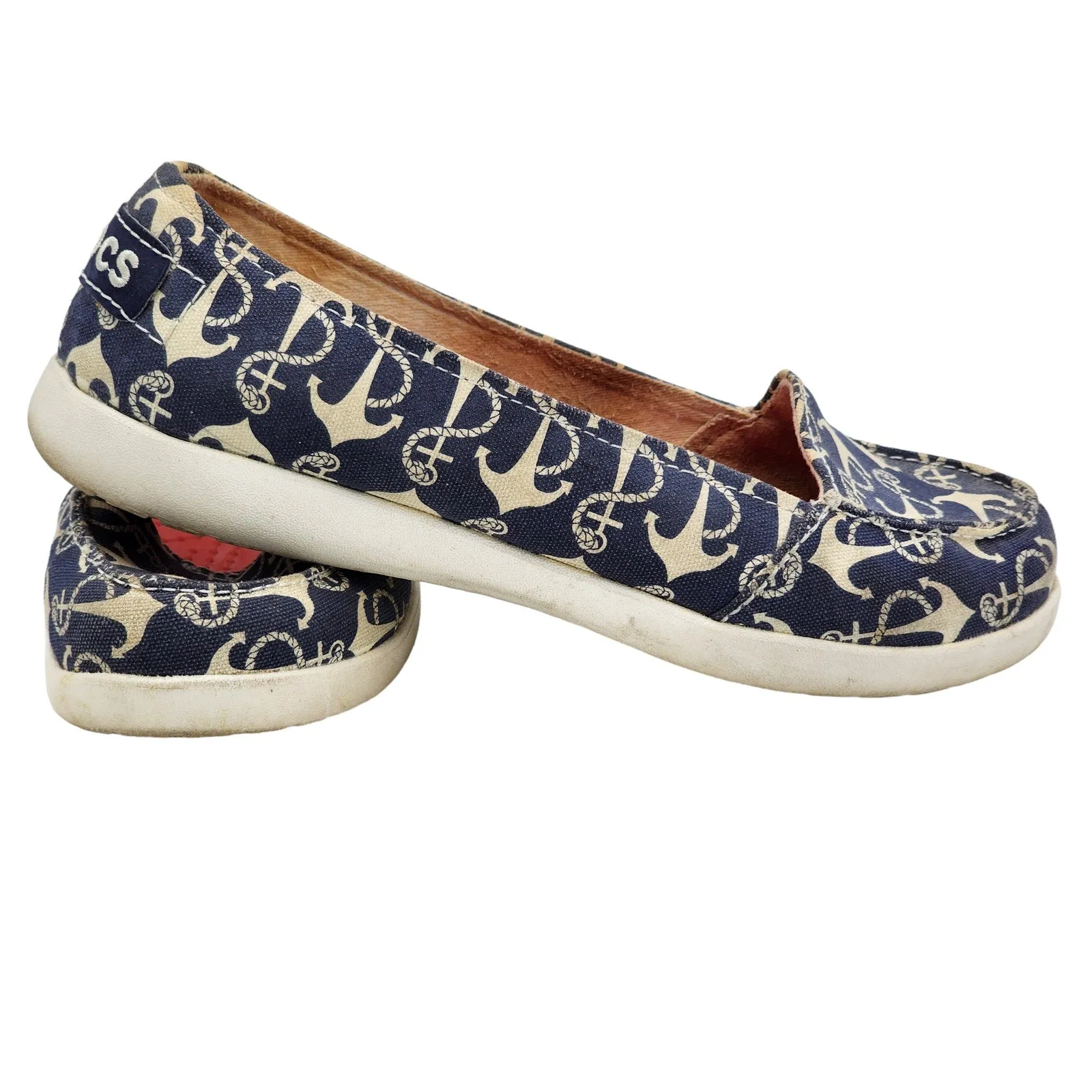 Crocs Boat Shoes Womens 8 Anchor Print Slip On Loafers Canvas Nautical Beachy