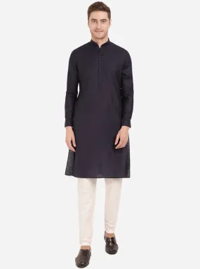 Denim Blue Self Textured Regular Fit Modi Kurta | JadeBlue