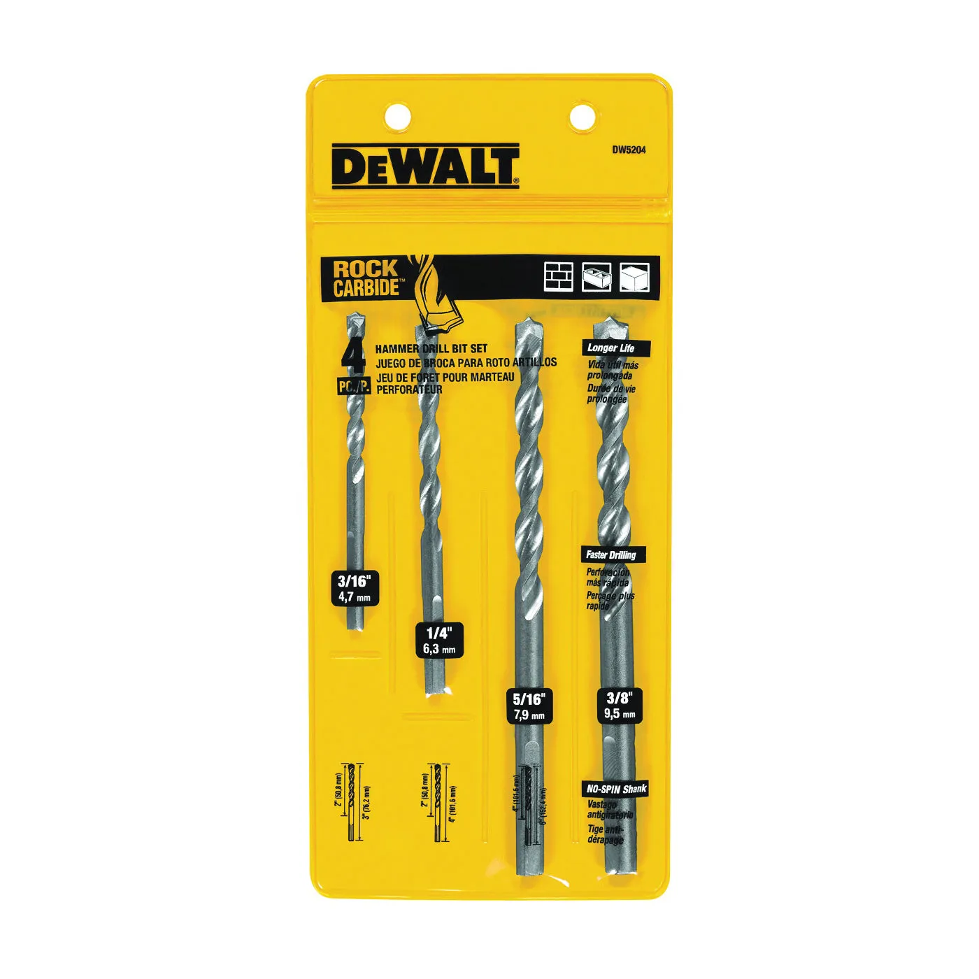 DeWALT DW5204 Hammer Drill Bit Set, Premium, 4-Piece, Carbide, Silver