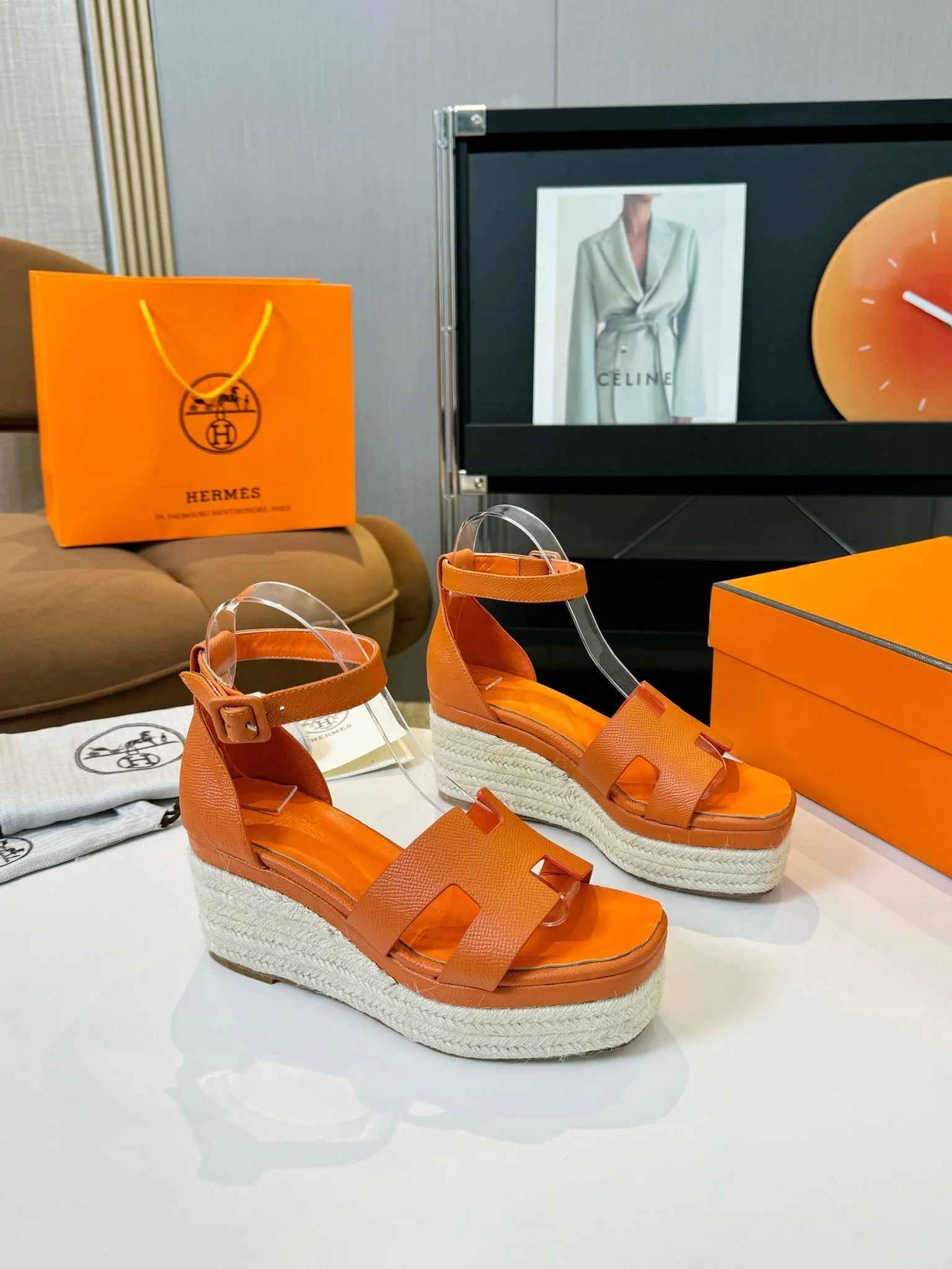 Elda espadrille 80 Orange Epsom Calfskin