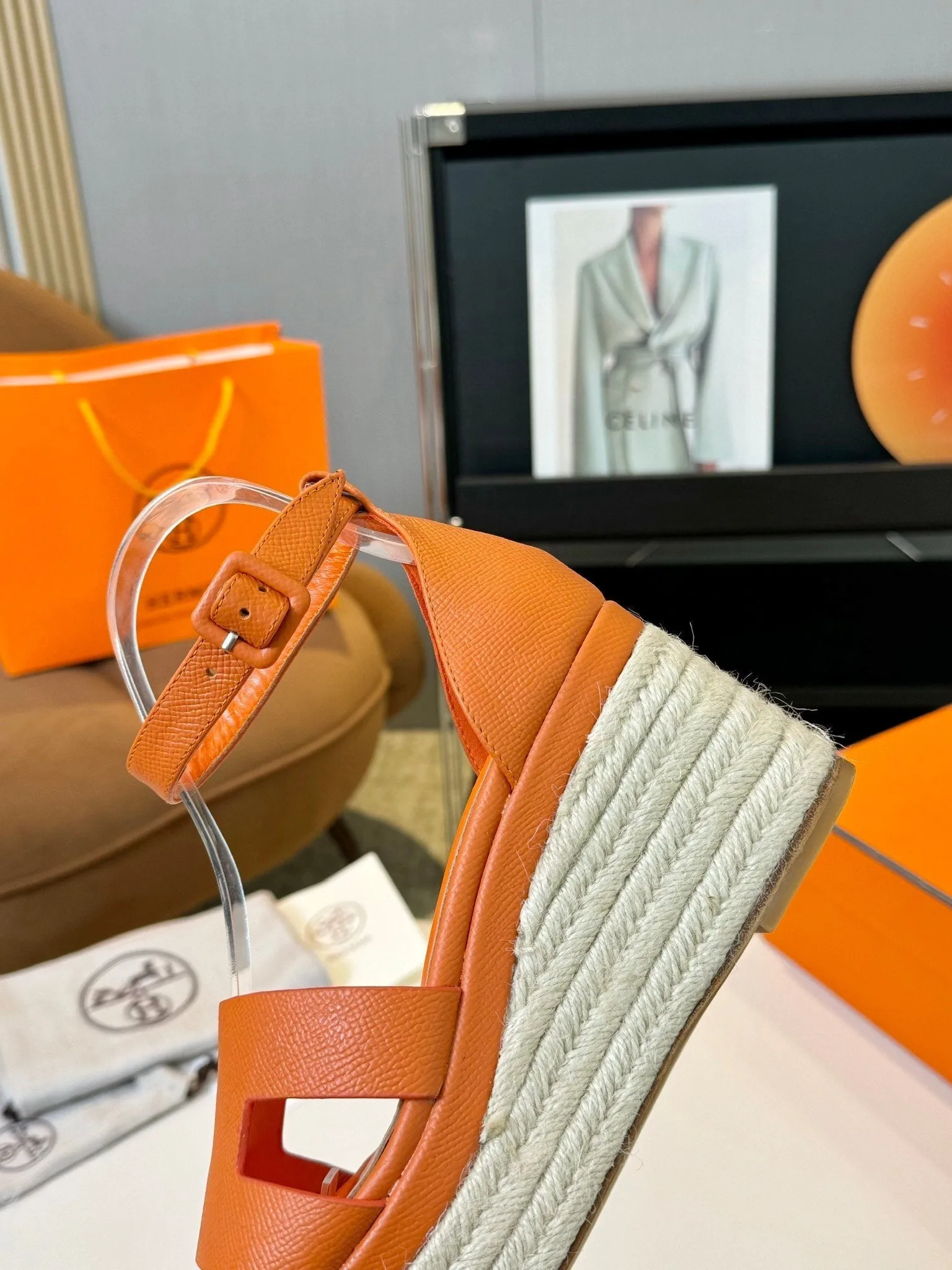 Elda espadrille 80 Orange Epsom Calfskin