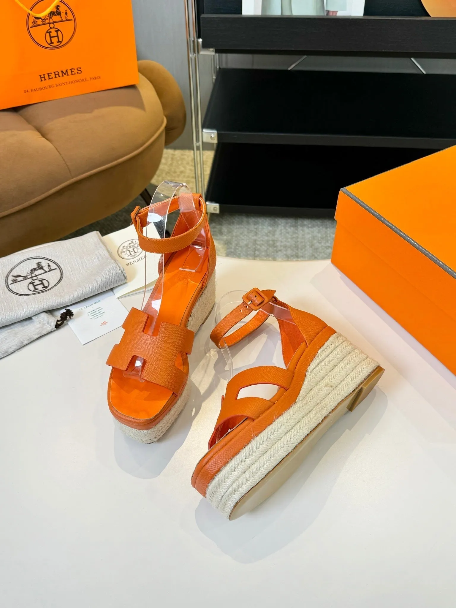 Elda espadrille 80 Orange Epsom Calfskin