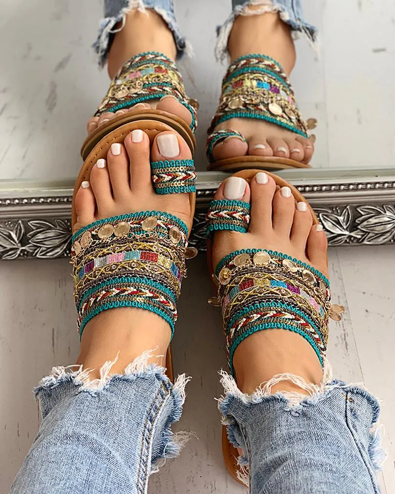 Ethnic Boho Style Toe Ring Sandals