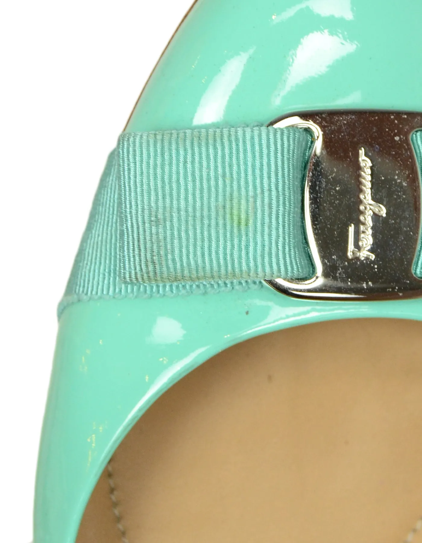 Ferragamo Turquoise Patent Leather Vera Ballet Flats sz 7