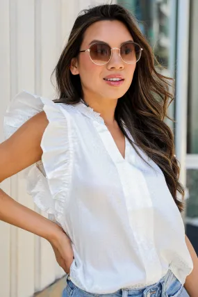 FINAL SALE - Summery Aura Ivory Satin Ruffle Blouse