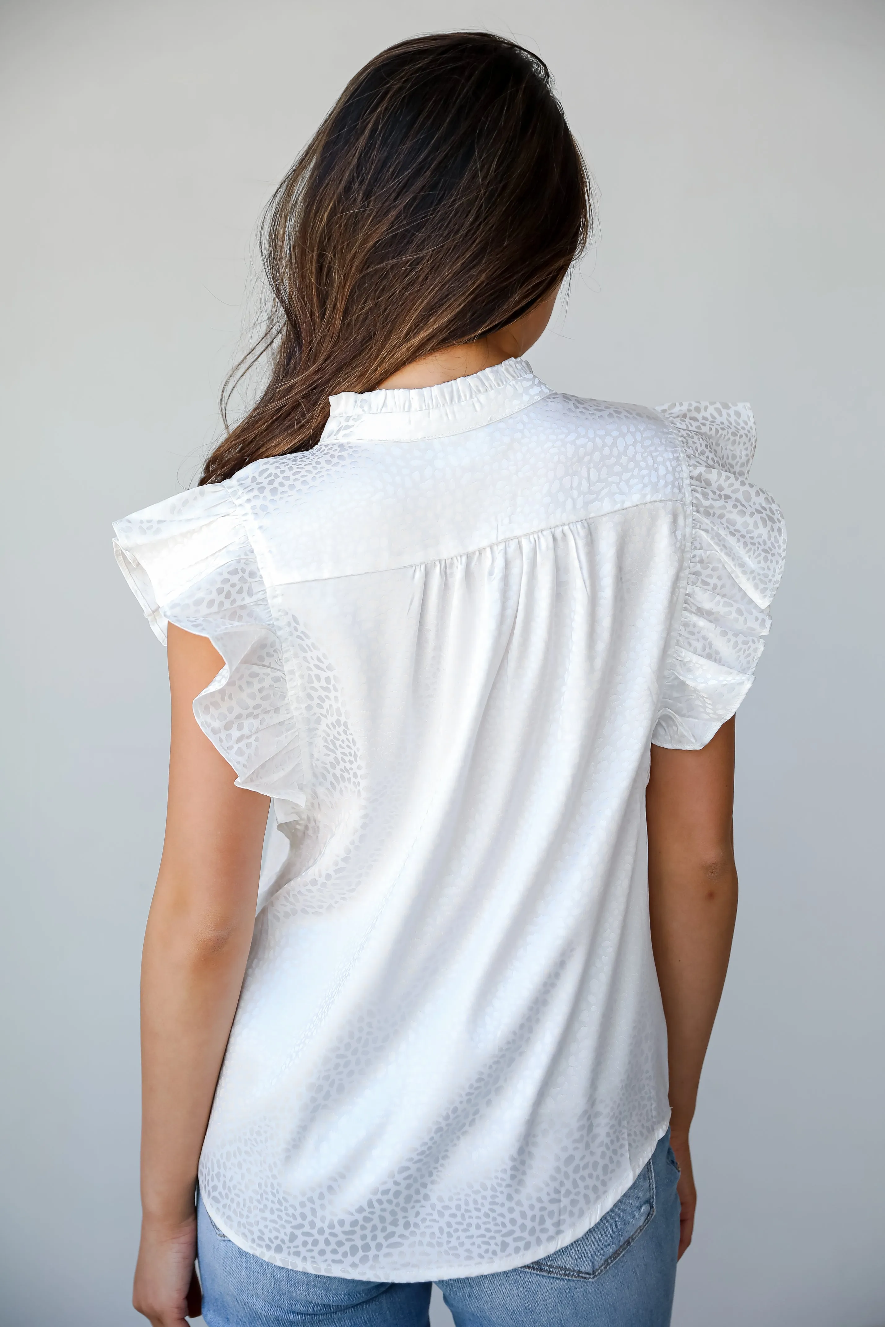 FINAL SALE - Summery Aura Ivory Satin Ruffle Blouse