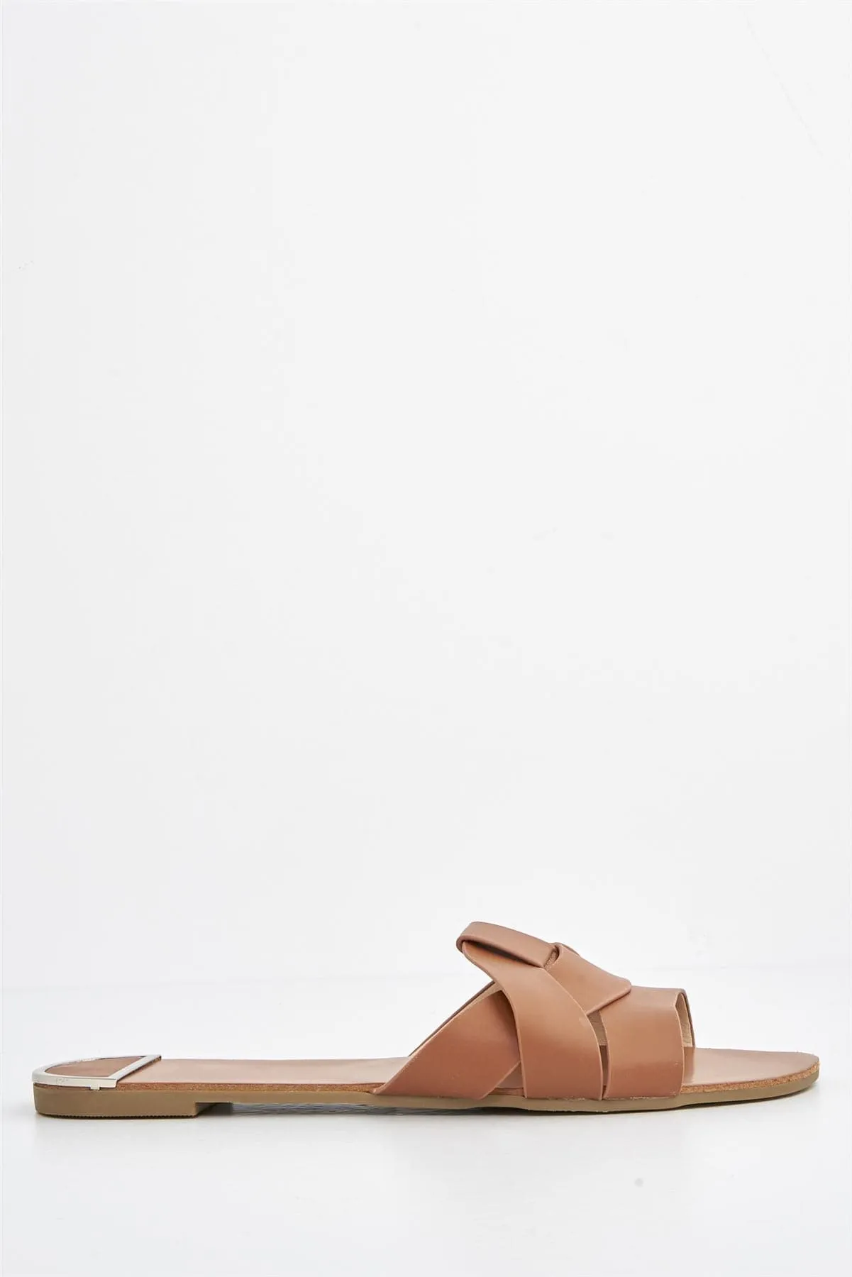 Genesis Flat Faux Leather Sandal in Tan