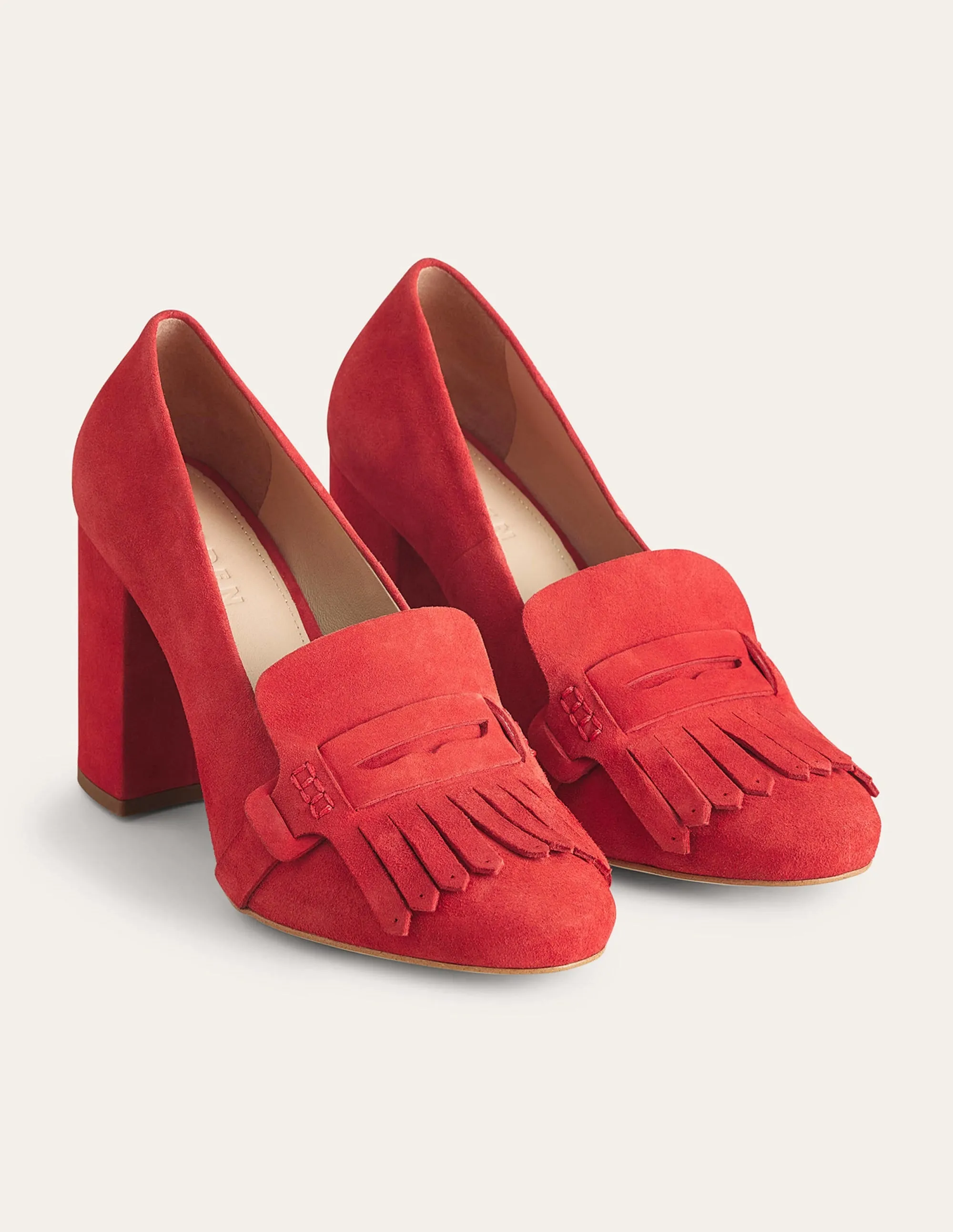 Ghillie Detail Heeled Loafers-Tomato Kid Suede