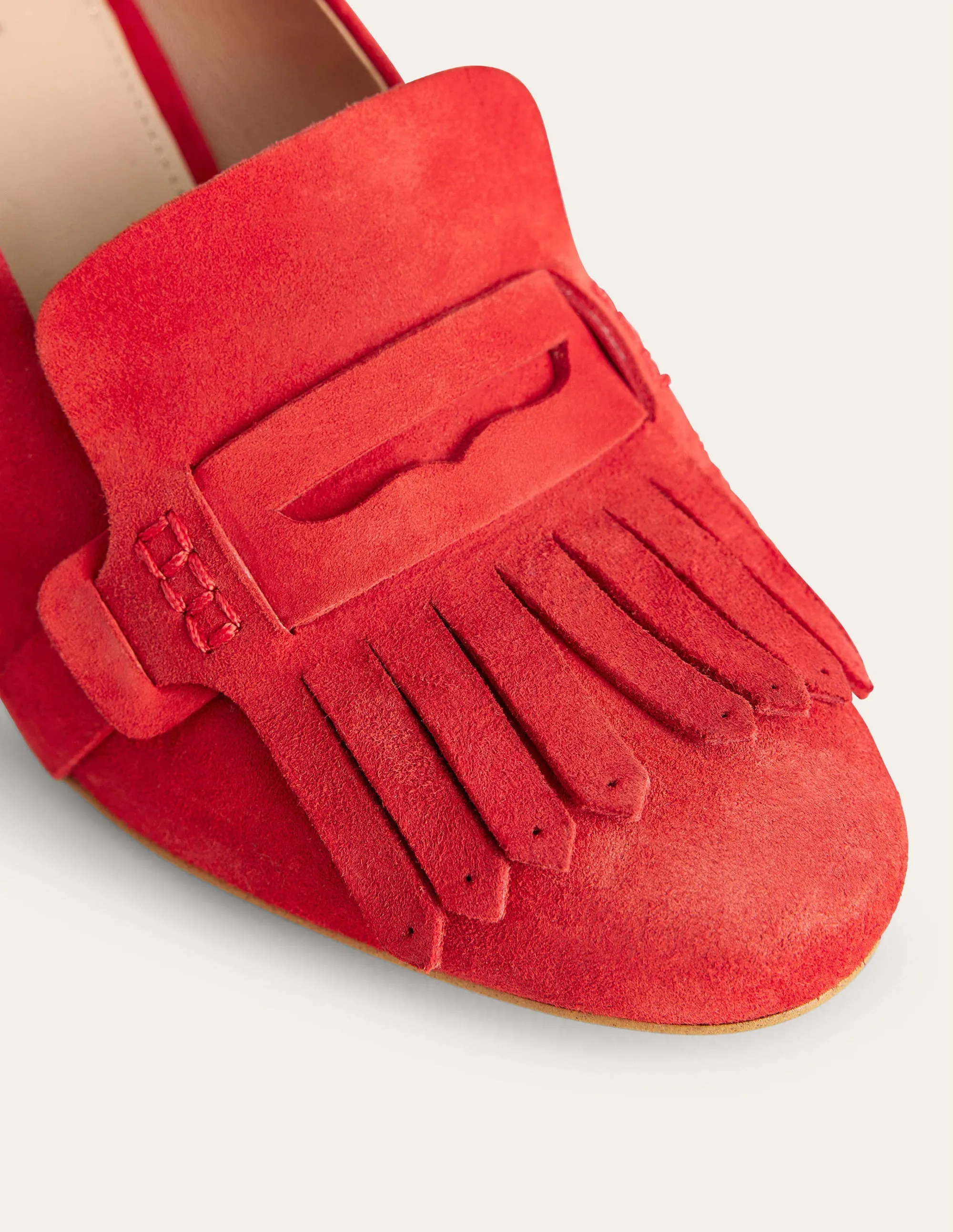 Ghillie Detail Heeled Loafers-Tomato Kid Suede