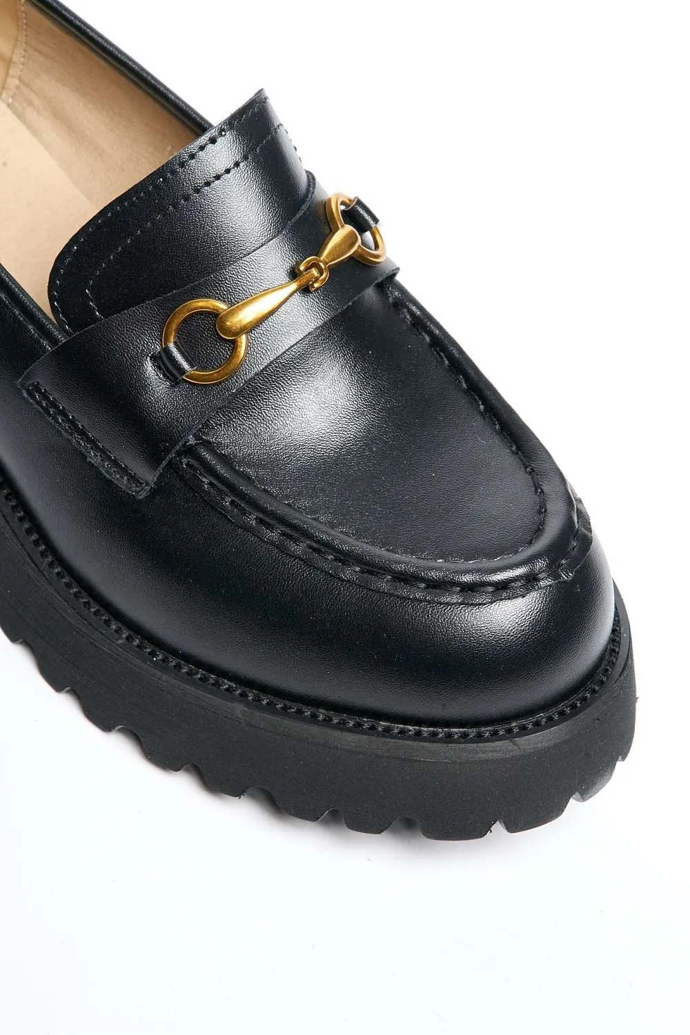 Helen Link Detail Chunky Loafers in Black Matt