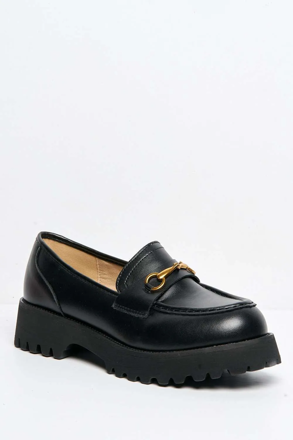 Helen Link Detail Chunky Loafers in Black Matt