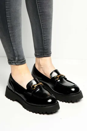 Helen Link Detail Chunky Loafers in Black Patent