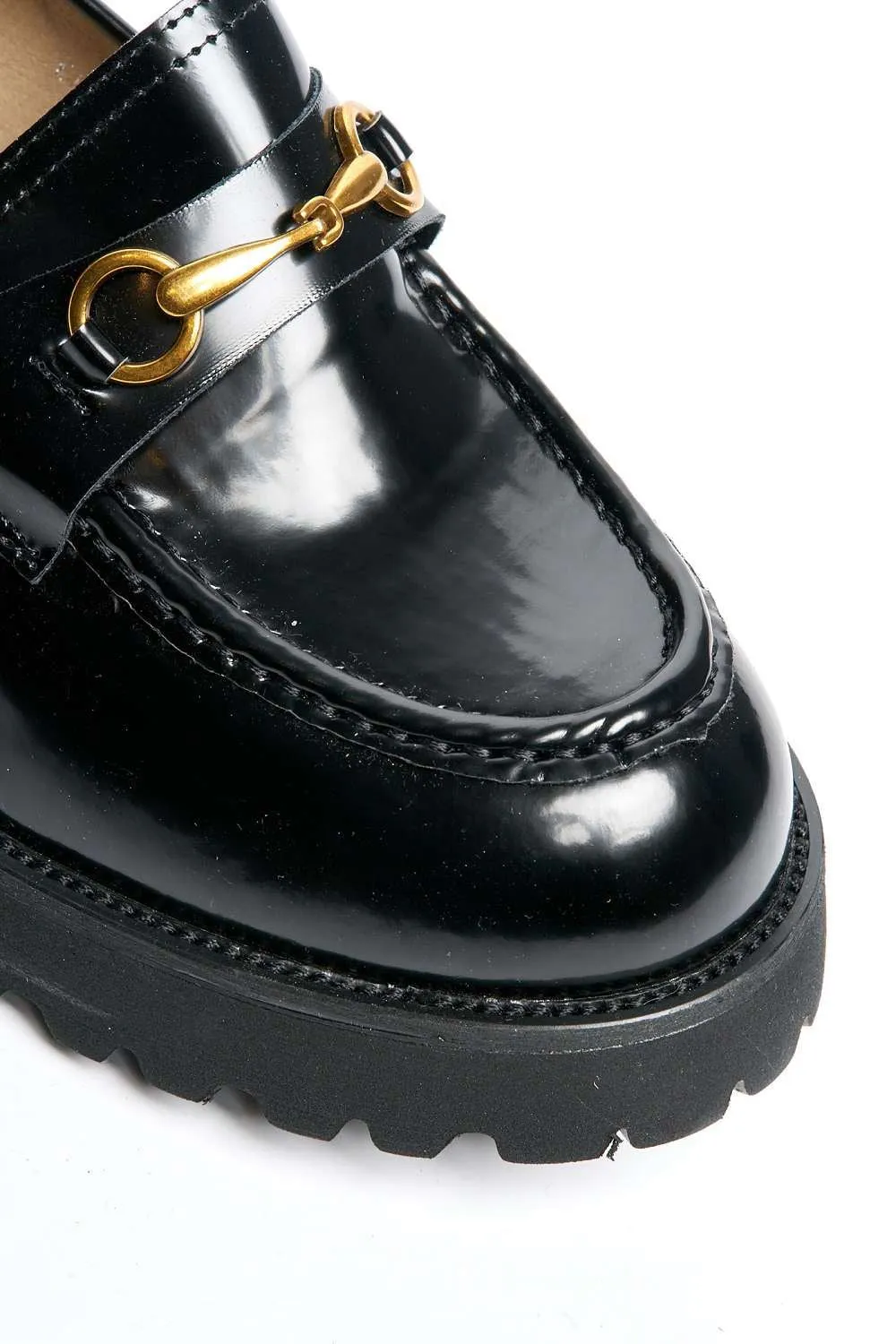 Helen Link Detail Chunky Loafers in Black Patent