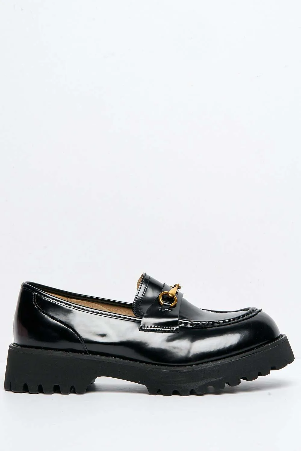 Helen Link Detail Chunky Loafers in Black Patent