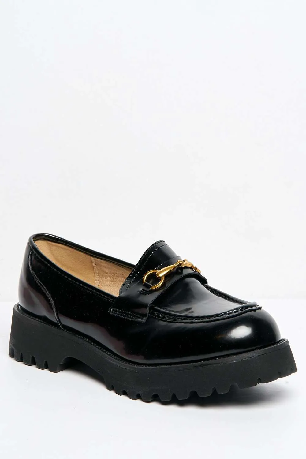 Helen Link Detail Chunky Loafers in Black Patent