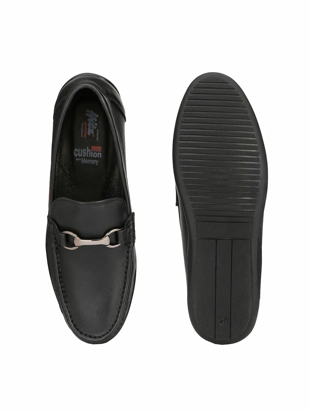 Hitz Men's Black Leather Comfort Slip-On Shoes