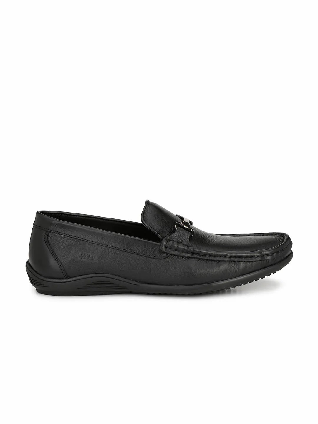 Hitz Men's Black Leather Comfort Slip-On Shoes