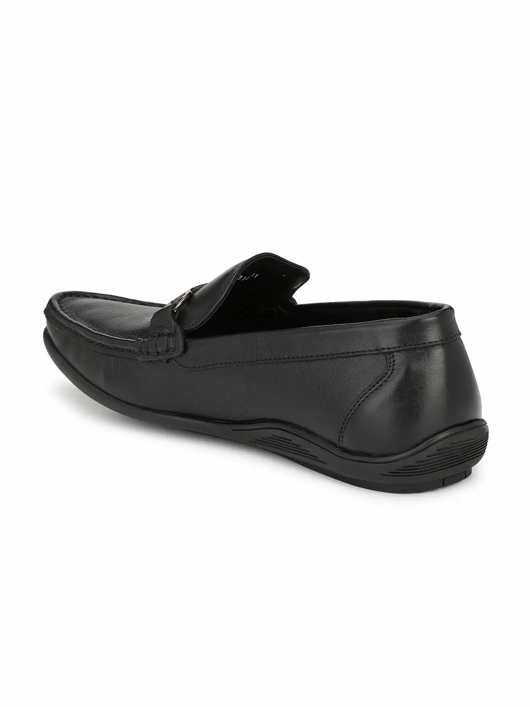 Hitz Men's Black Leather Comfort Slip-On Shoes