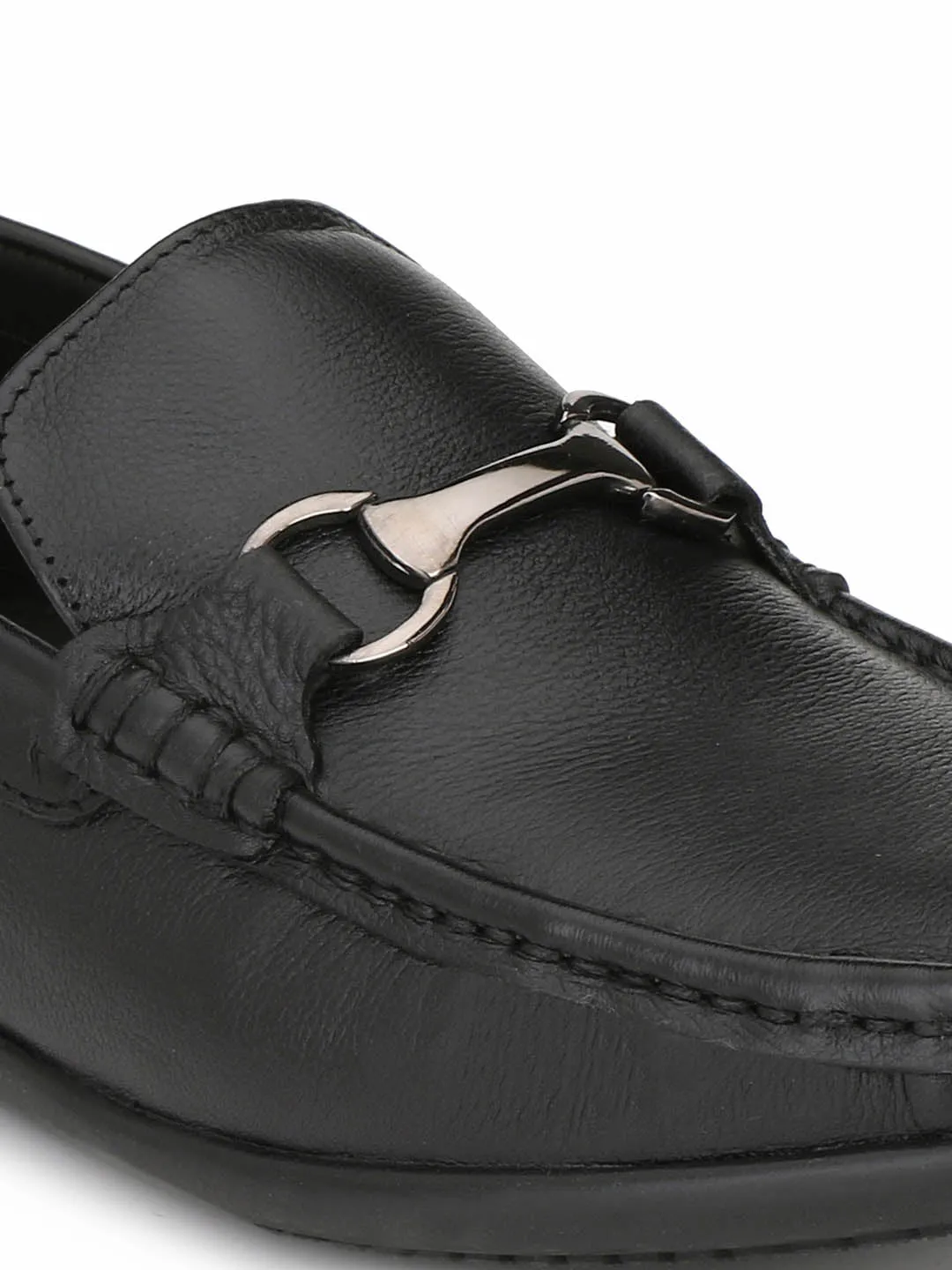 Hitz Men's Black Leather Comfort Slip-On Shoes