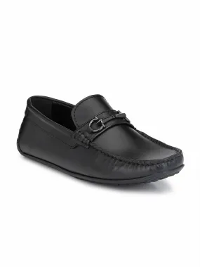 HITZF_10 Men's Black Leather Casual Slip-On Shoes