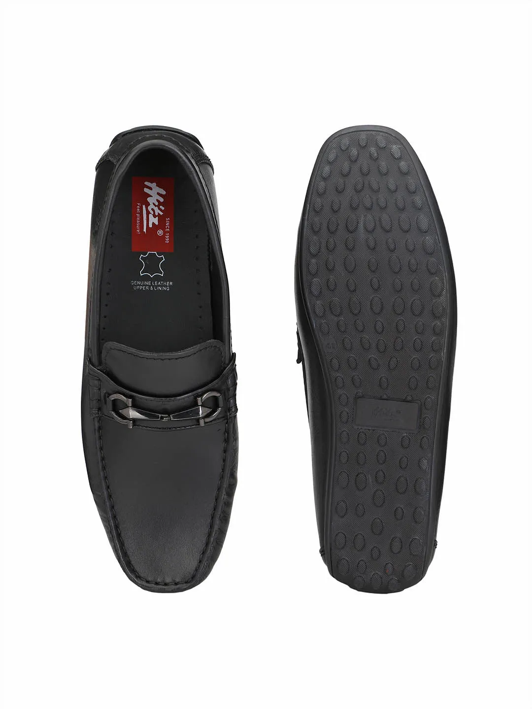 HITZF_10 Men's Black Leather Casual Slip-On Shoes