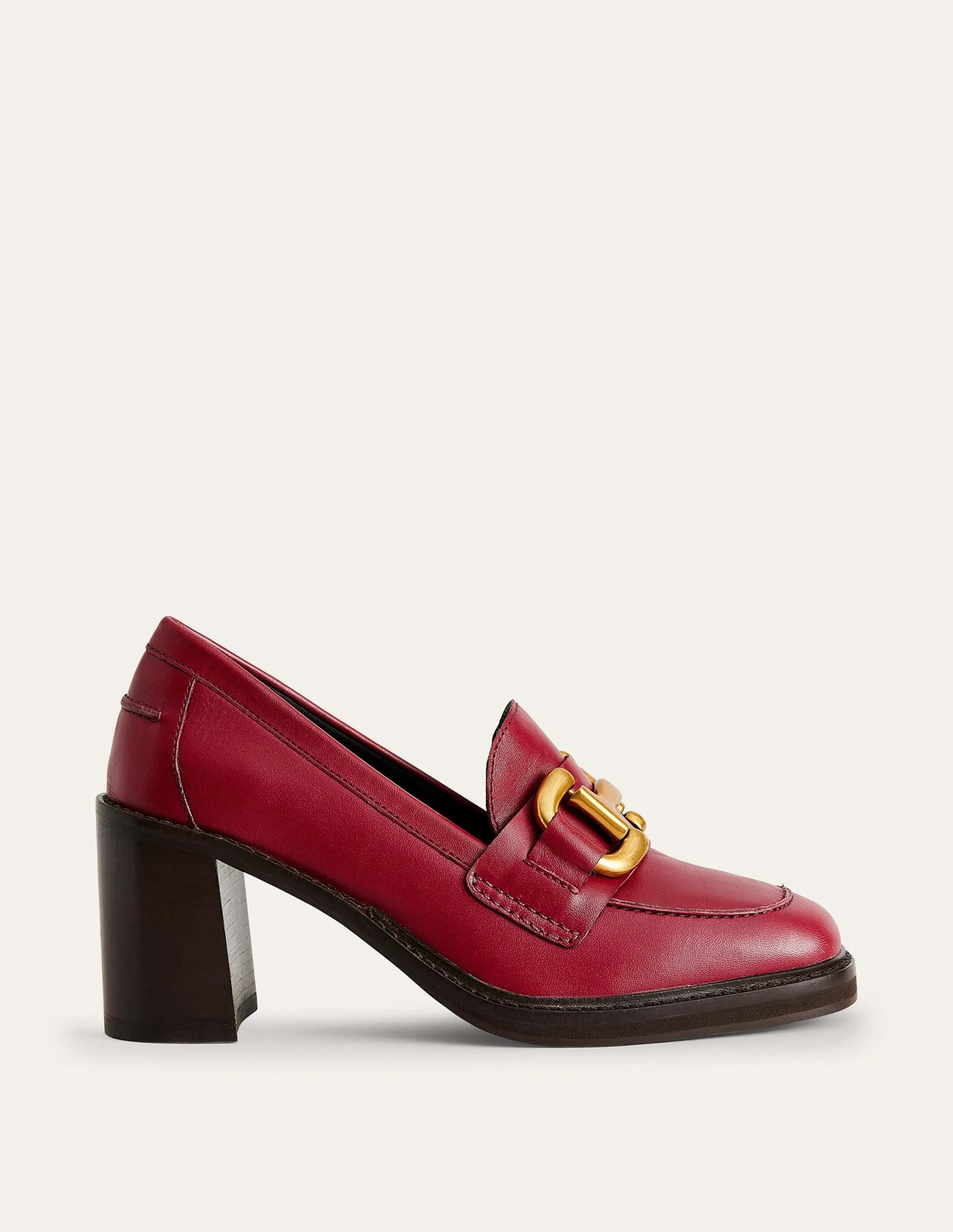 Iris Snaffle Heeled Loafers-Dark Red Leather