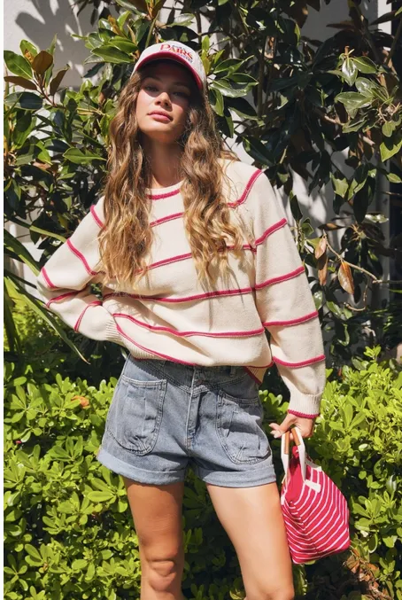 Ivory Red Striped Sweater