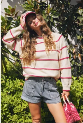 Ivory Red Striped Sweater