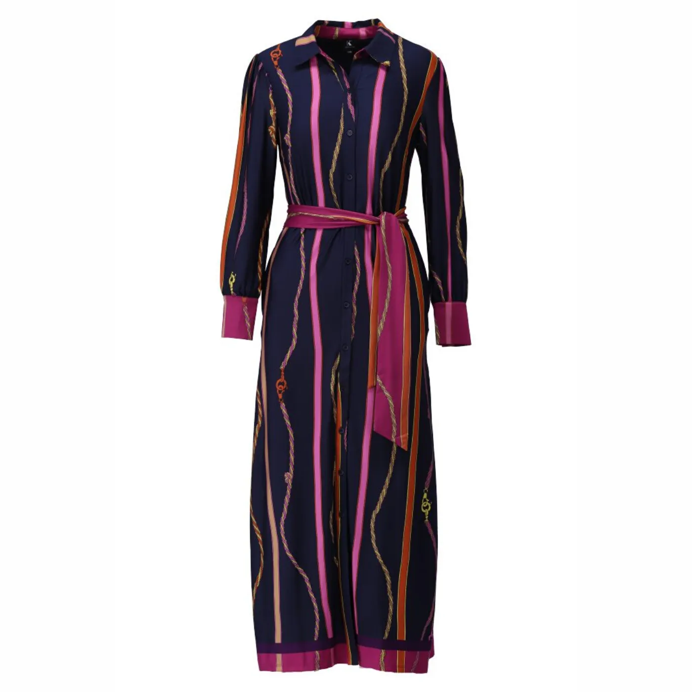 K Design Navy & Pink Maxi Shirt Dress