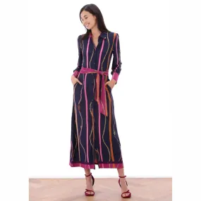 K Design Navy & Pink Maxi Shirt Dress