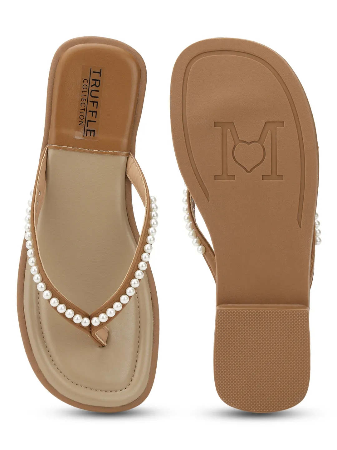 Khaki PU Pearl Slip-On Flats (TC-RS3594-KHA)