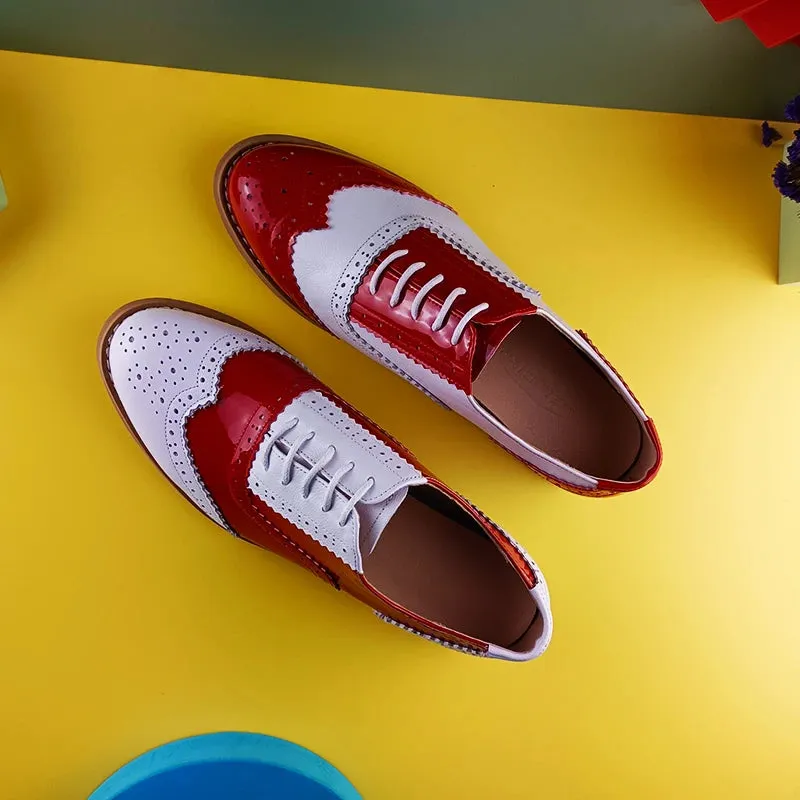 Ladies Genuine Leather Oxford Shoes in Red, White & Blue