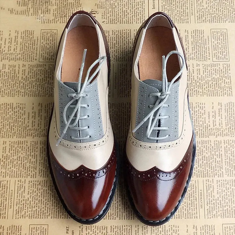 Ladies Genuine Leather Oxford Shoes in Red, White & Blue