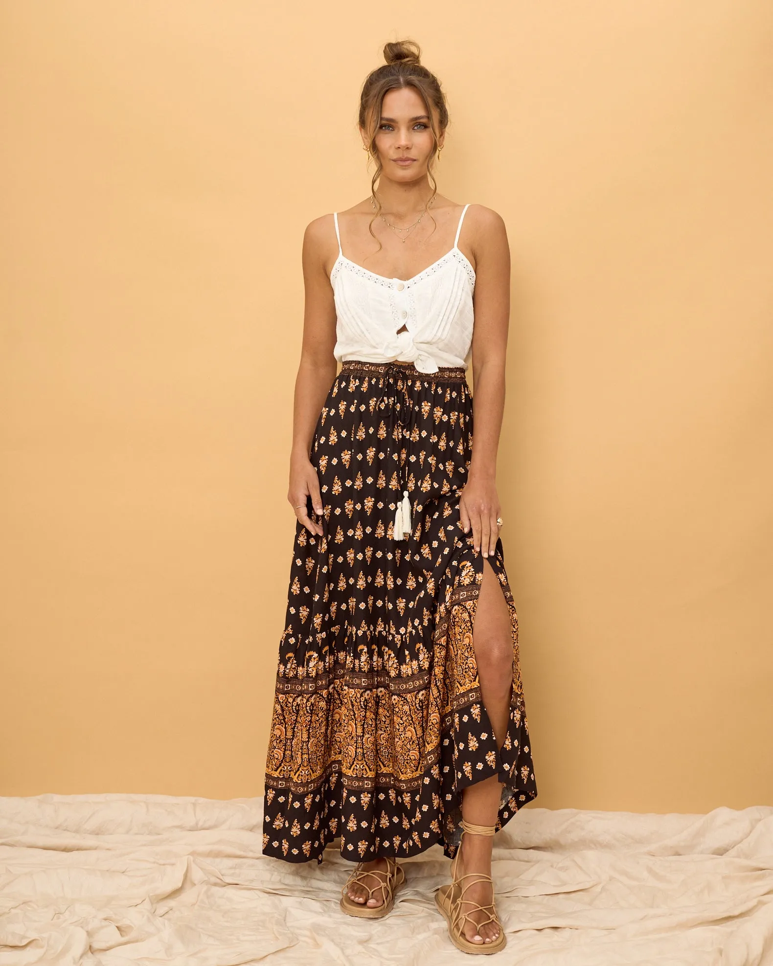 Leila Black Boho Maxi Skirt