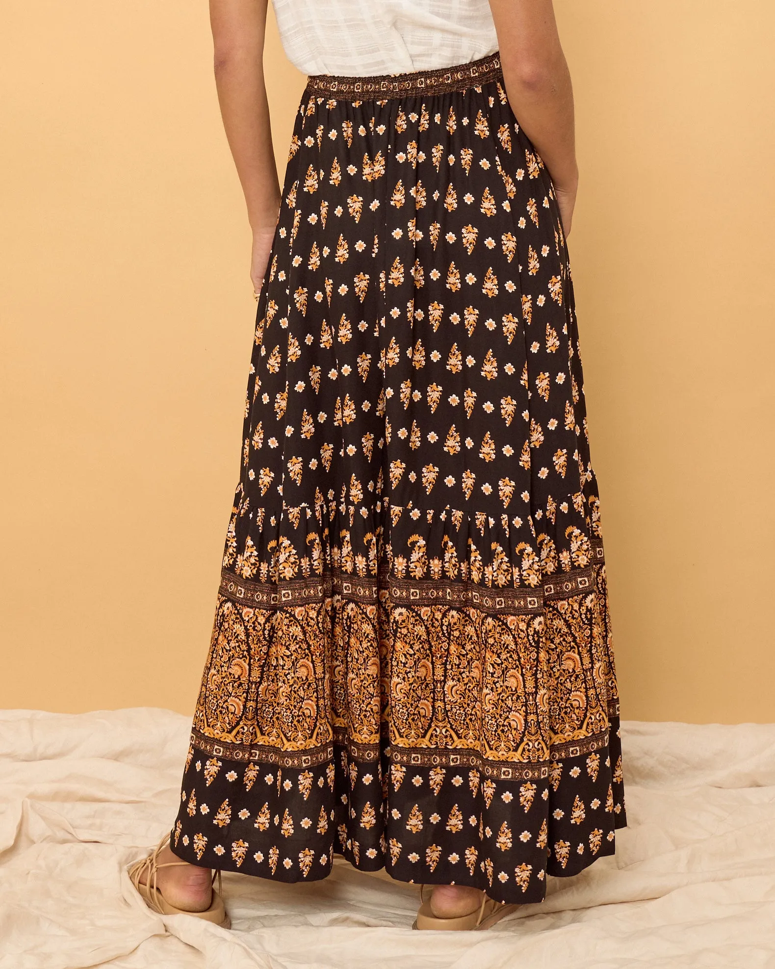 Leila Black Boho Maxi Skirt