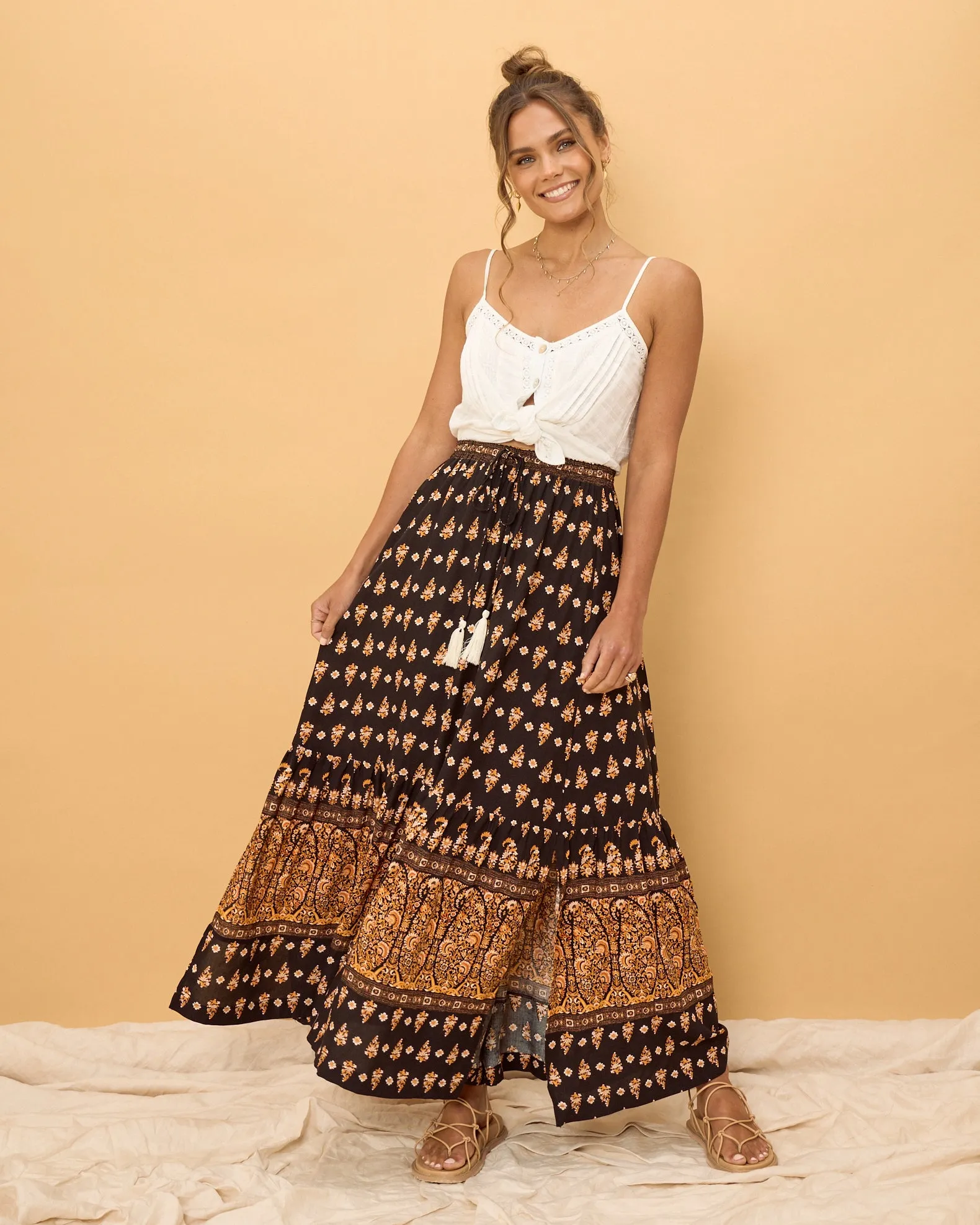 Leila Black Boho Maxi Skirt