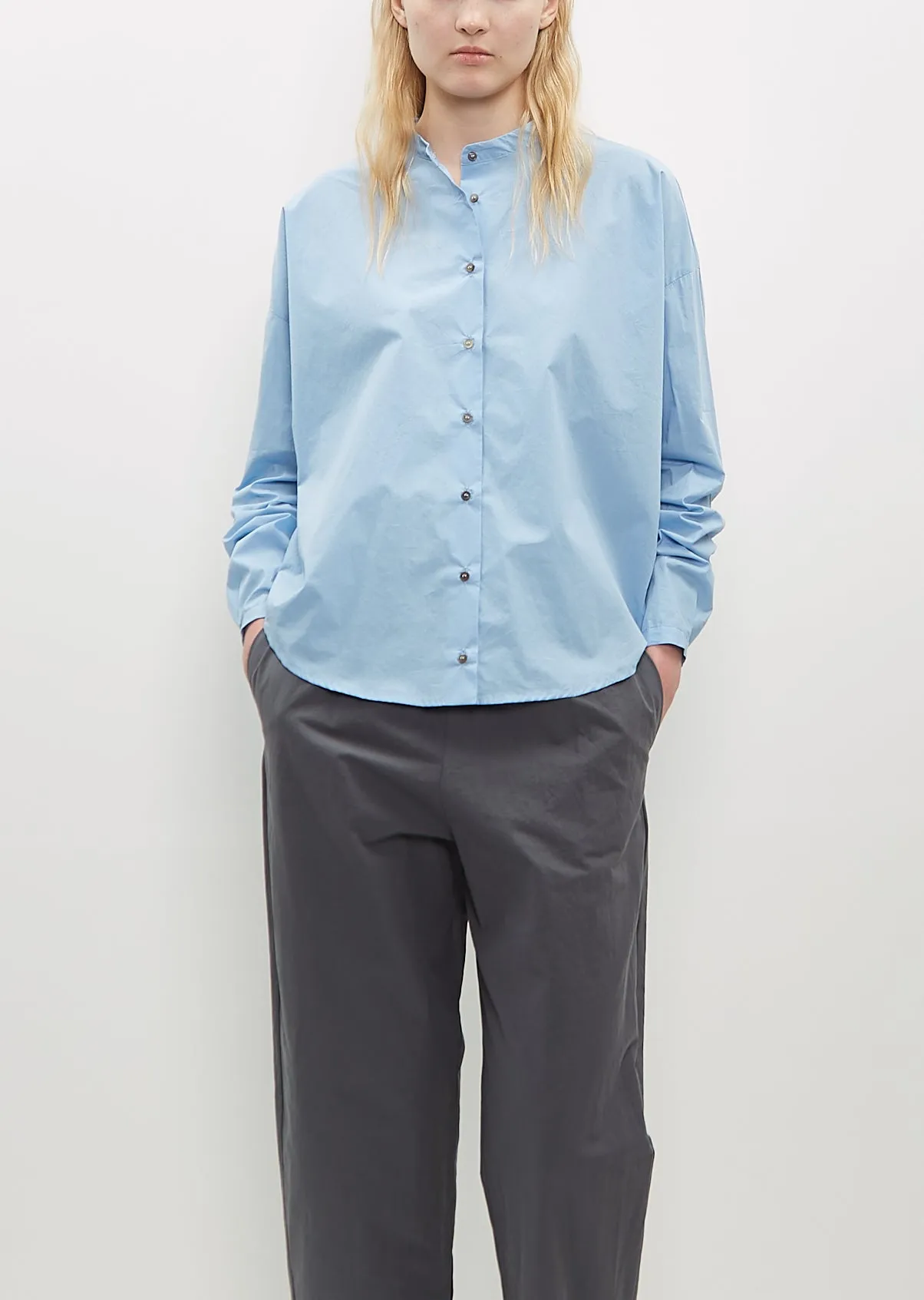 Light Poplin Band Collar Shirt