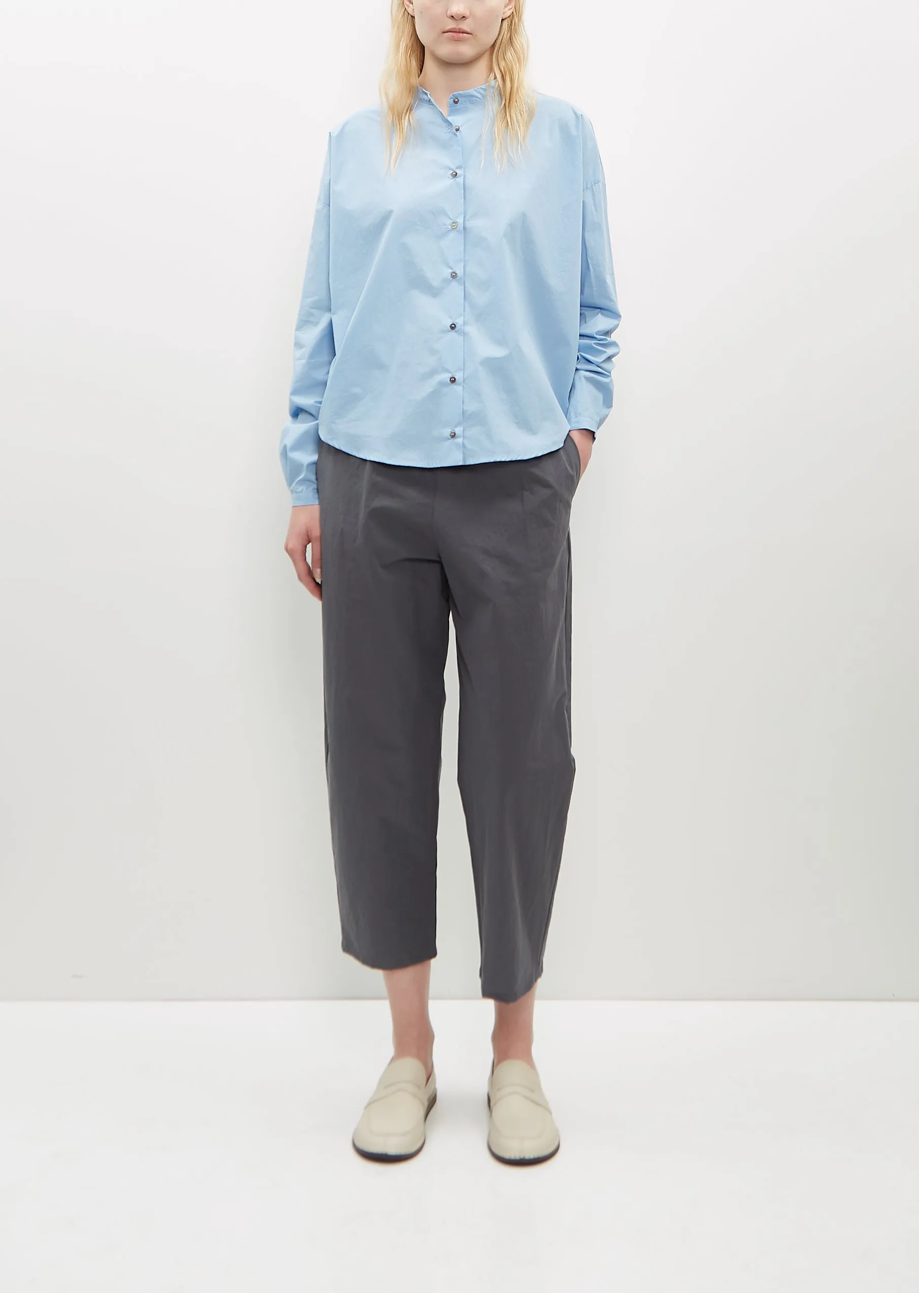 Light Poplin Band Collar Shirt