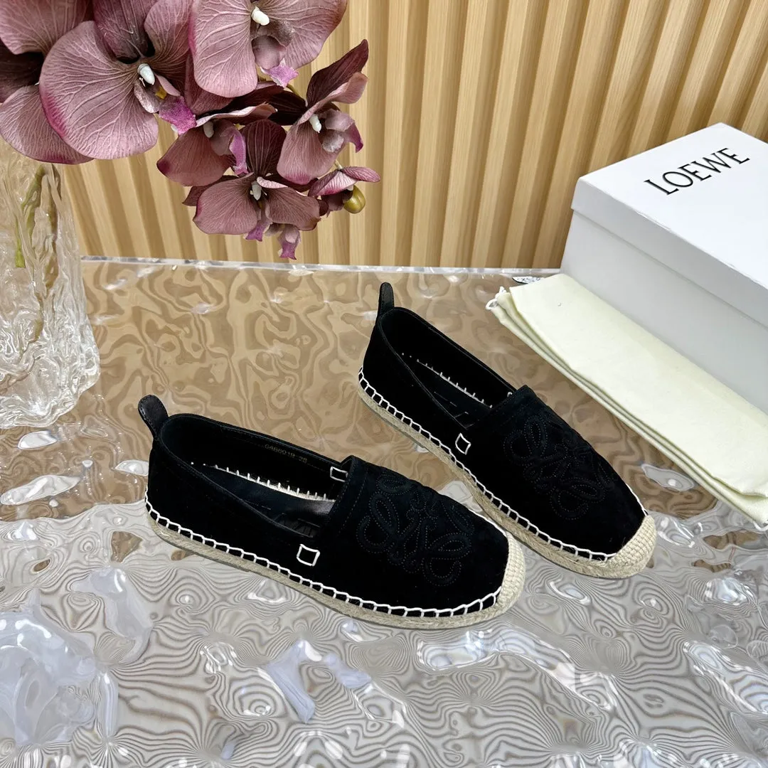 Loew Anagram Espadrille Black Suede Black Calfskin