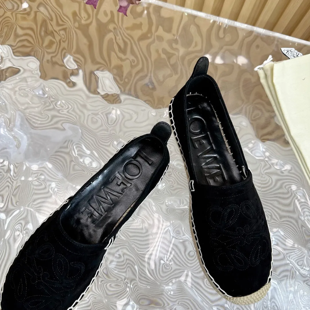 Loew Anagram Espadrille Black Suede Black Calfskin