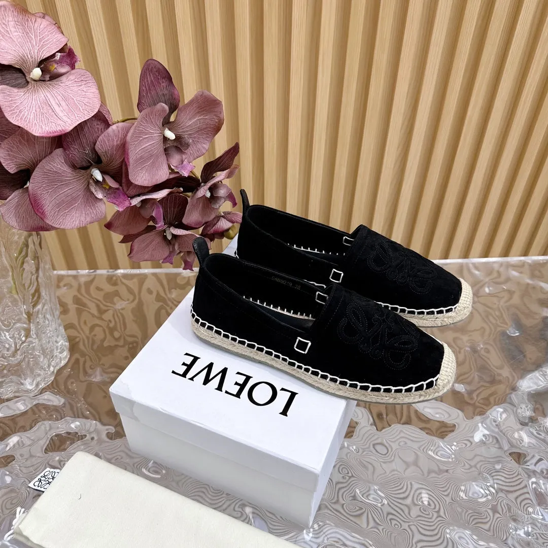 Loew Anagram Espadrille Black Suede Black Calfskin