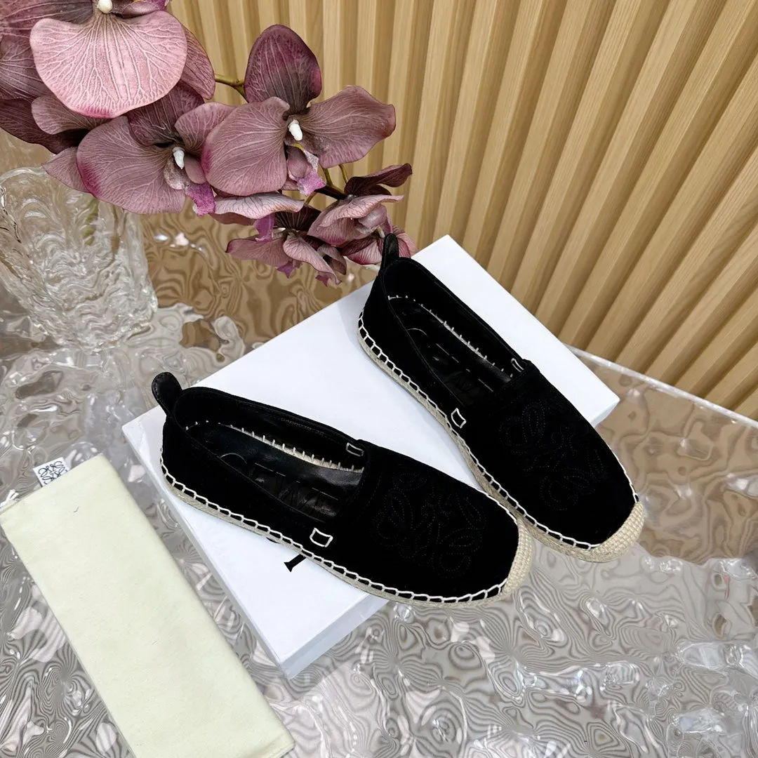 Loew Anagram Espadrille Black Suede Black Calfskin