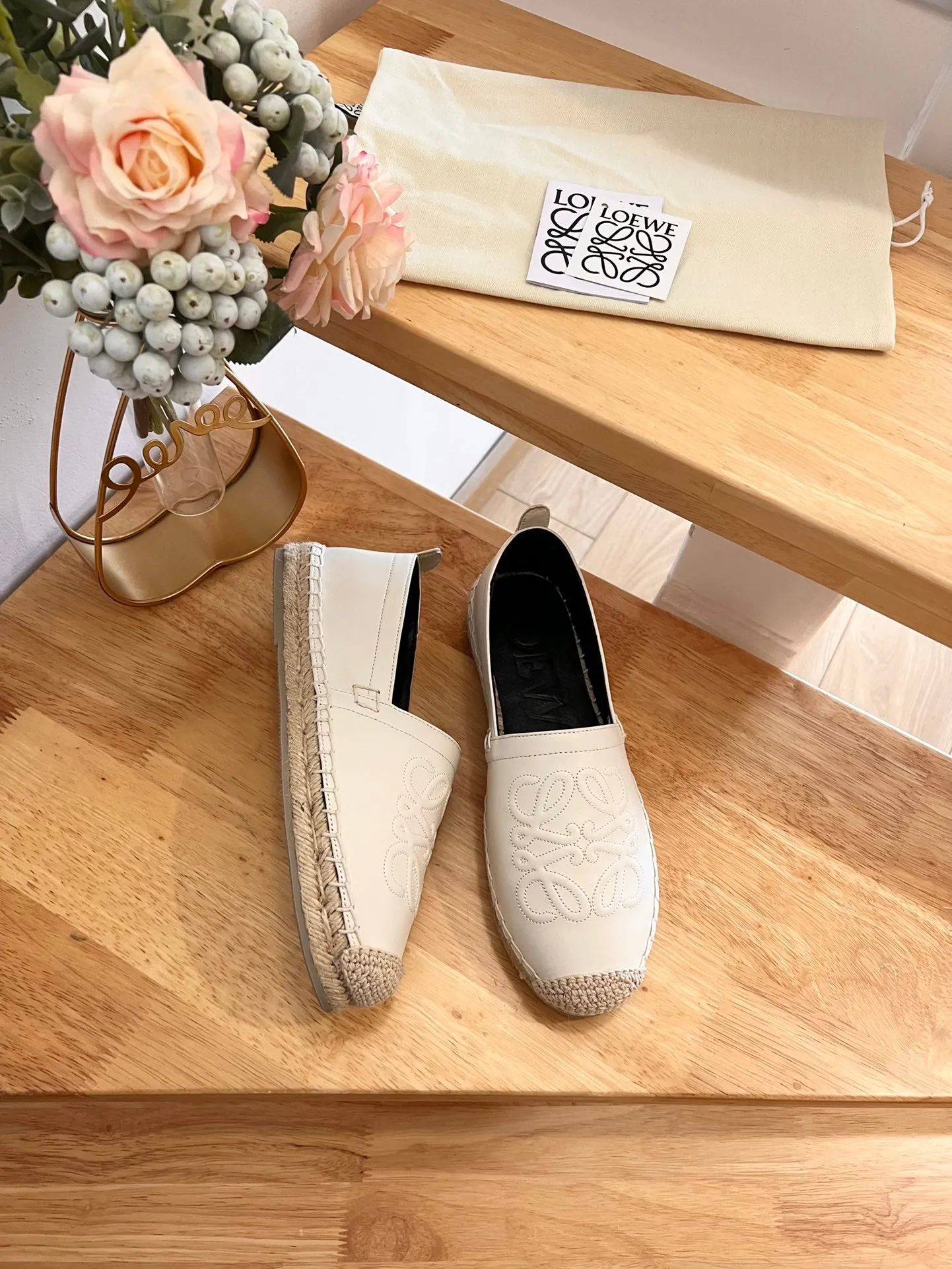 Loew Anagram Espadrille Ivory Black Leather