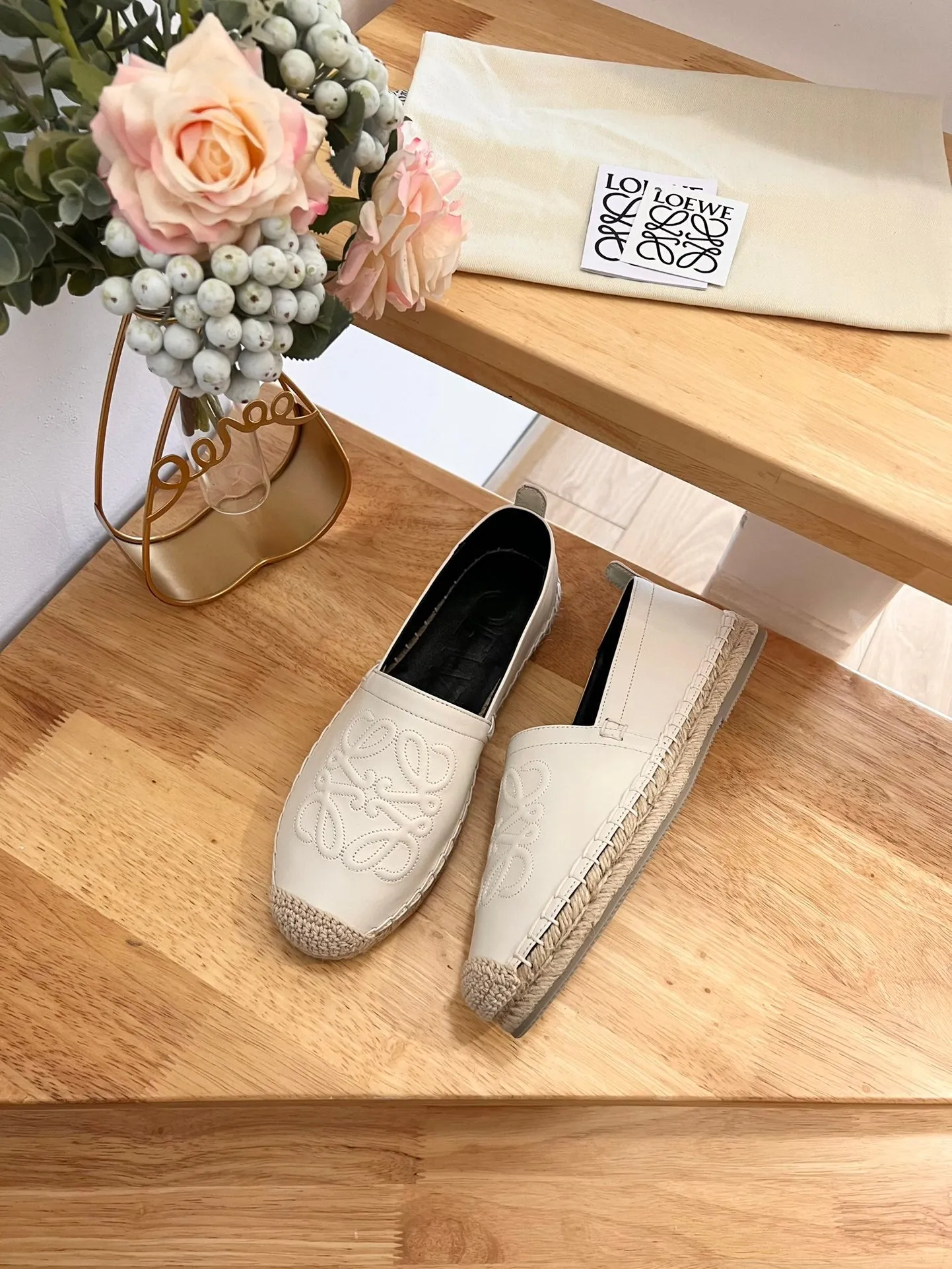 Loew Anagram Espadrille Ivory Black Leather