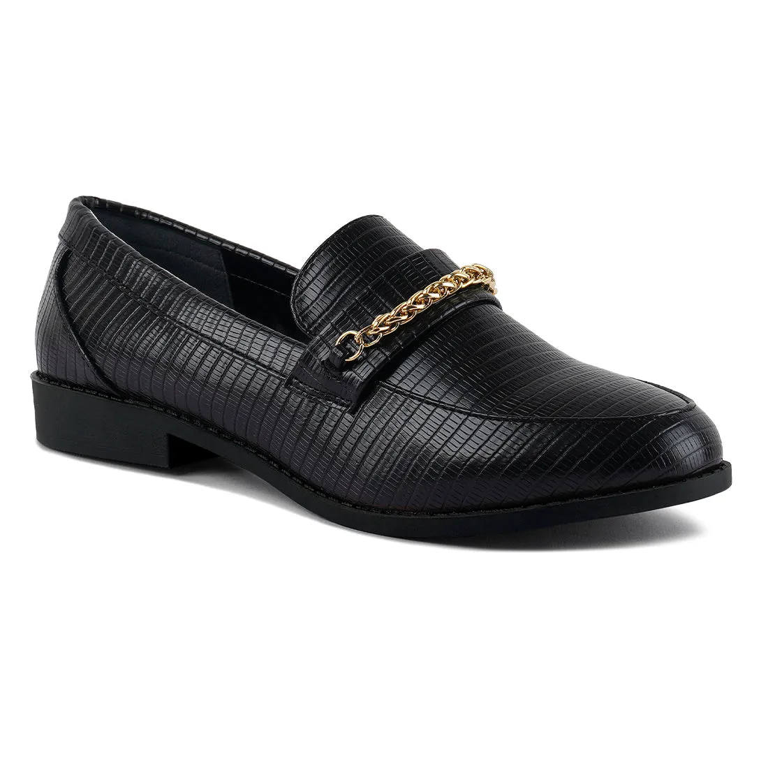 Low Block Loafers Adorned With Golden Chain