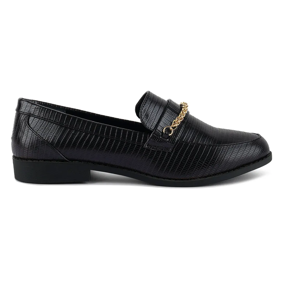 Low Block Loafers Adorned With Golden Chain